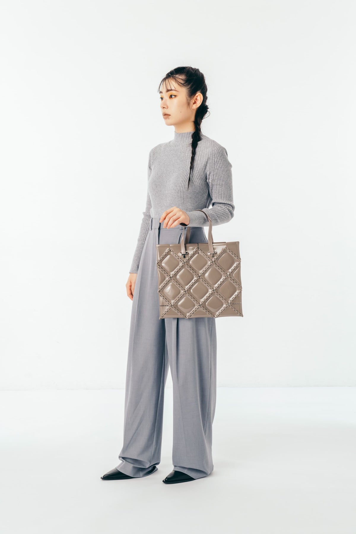 FLAT TOTE ENAMEL(Blue gray)